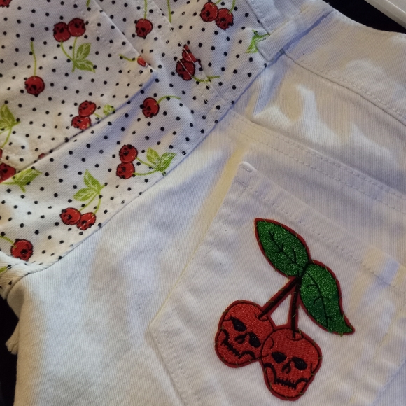 Custom cherry skull kawaii goth y2k hot topic upcycled RAGE shorts! - Picture 3 of 4